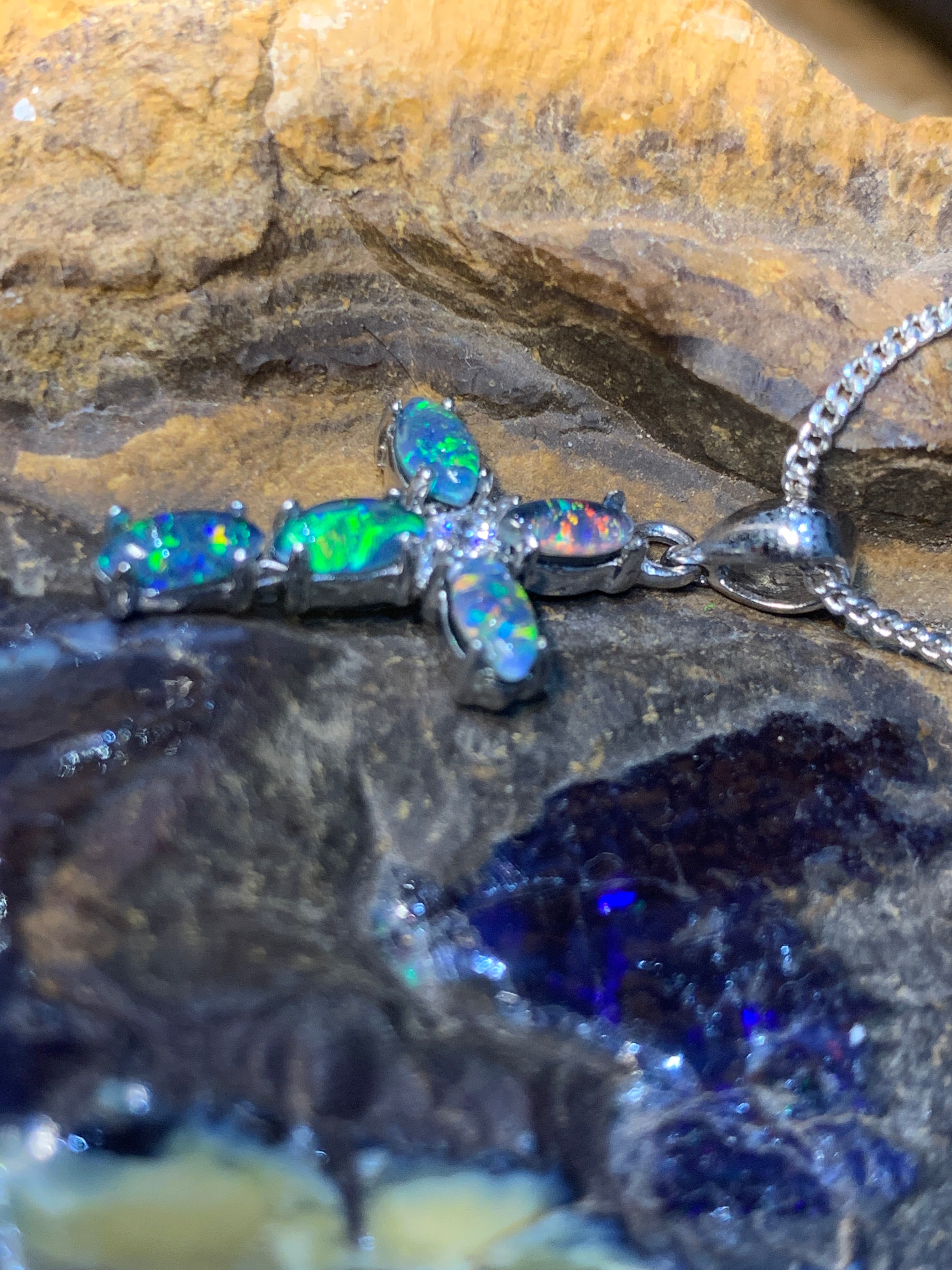 Sterling Silver Cross Opal pendant - Masterpiece Jewellery Opal & Gems Sydney Australia | Online Shop