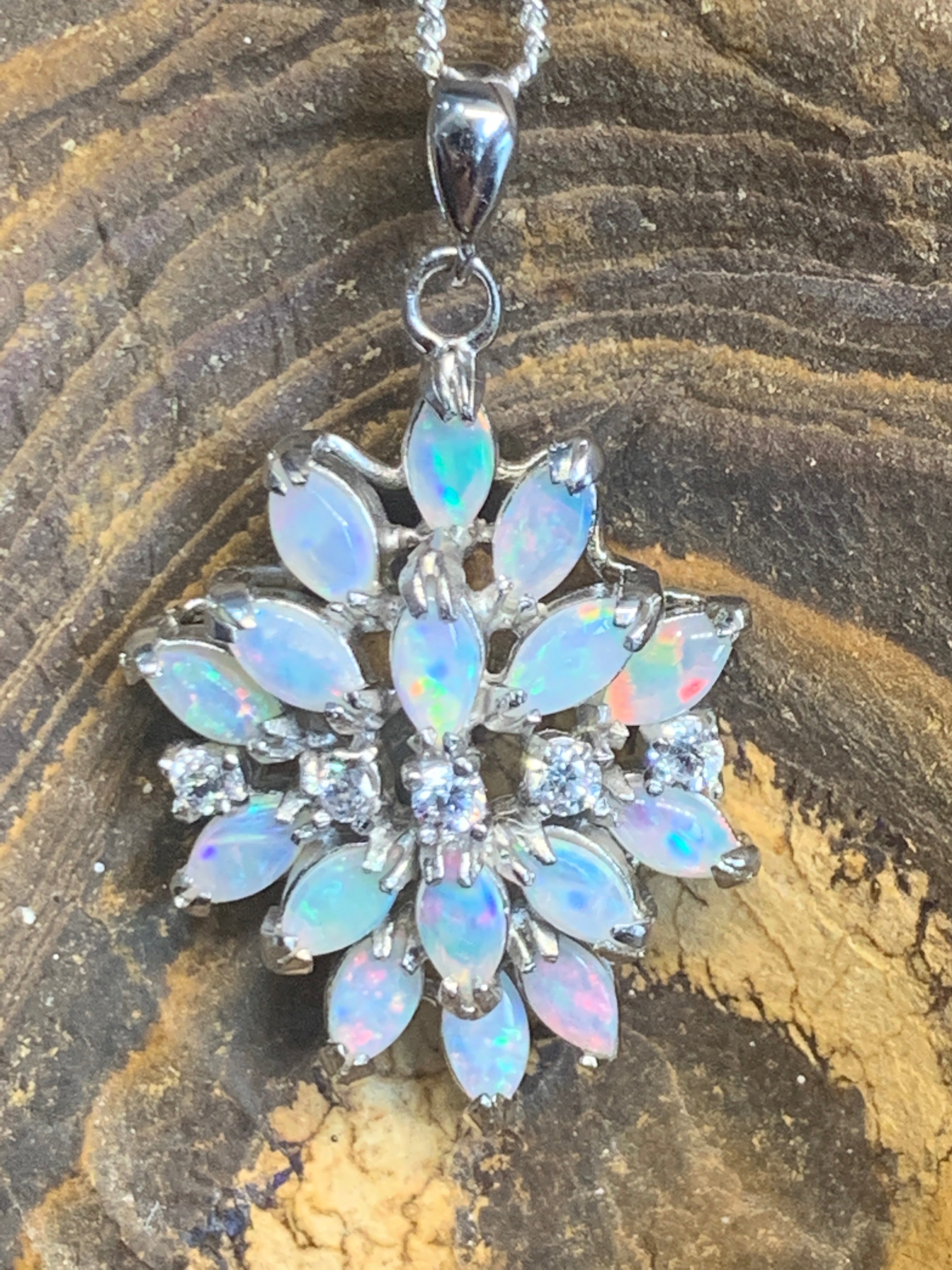 Sterling Silver cluster white opal lotus pendant - Masterpiece Jewellery Opal & Gems Sydney Australia | Online Shop