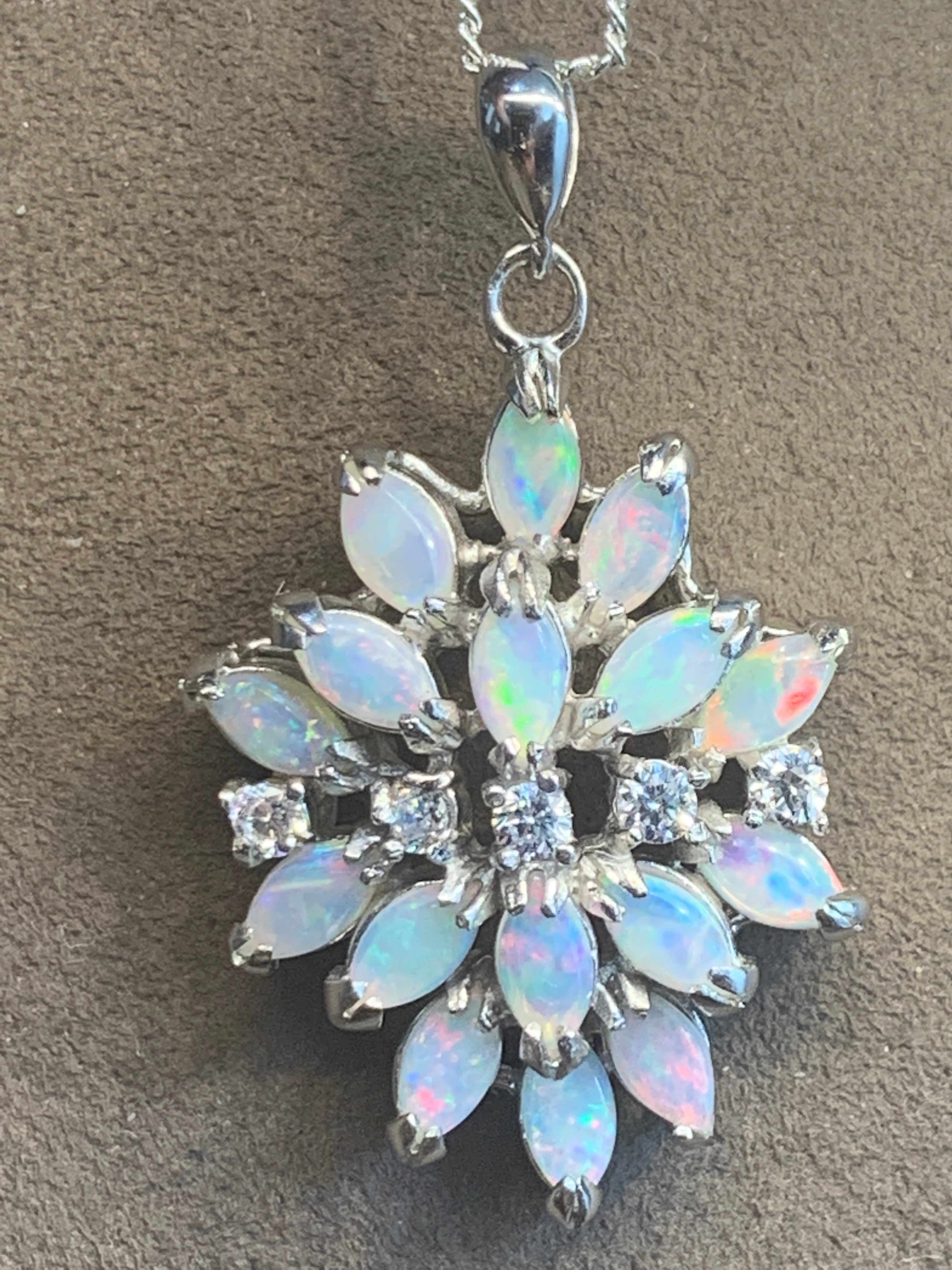 Sterling Silver cluster white opal lotus pendant - Masterpiece Jewellery Opal & Gems Sydney Australia | Online Shop