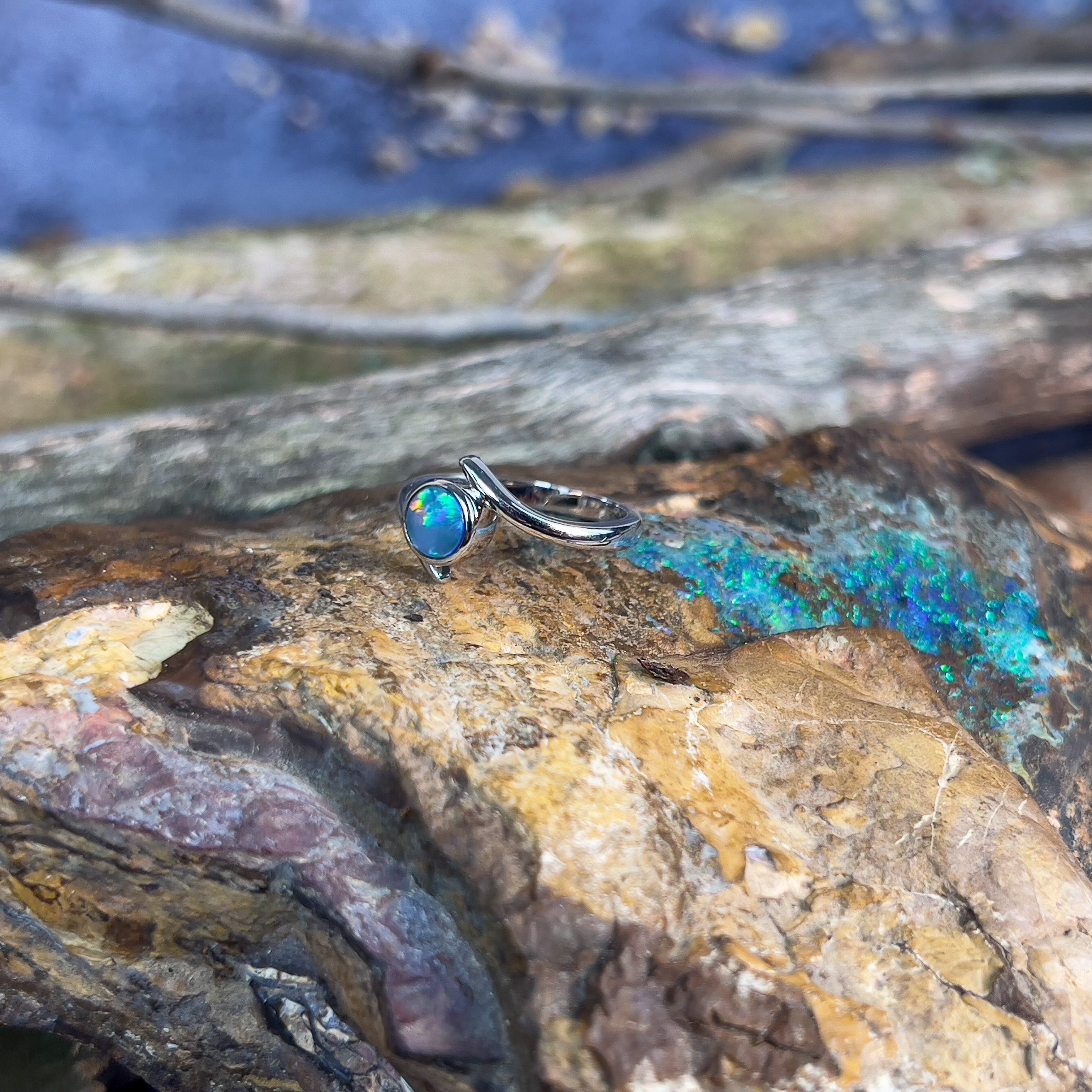 Sterling Silver Opal doublet 6mm split shank - Masterpiece Jewellery Opal & Gems Sydney Australia | Online Shop