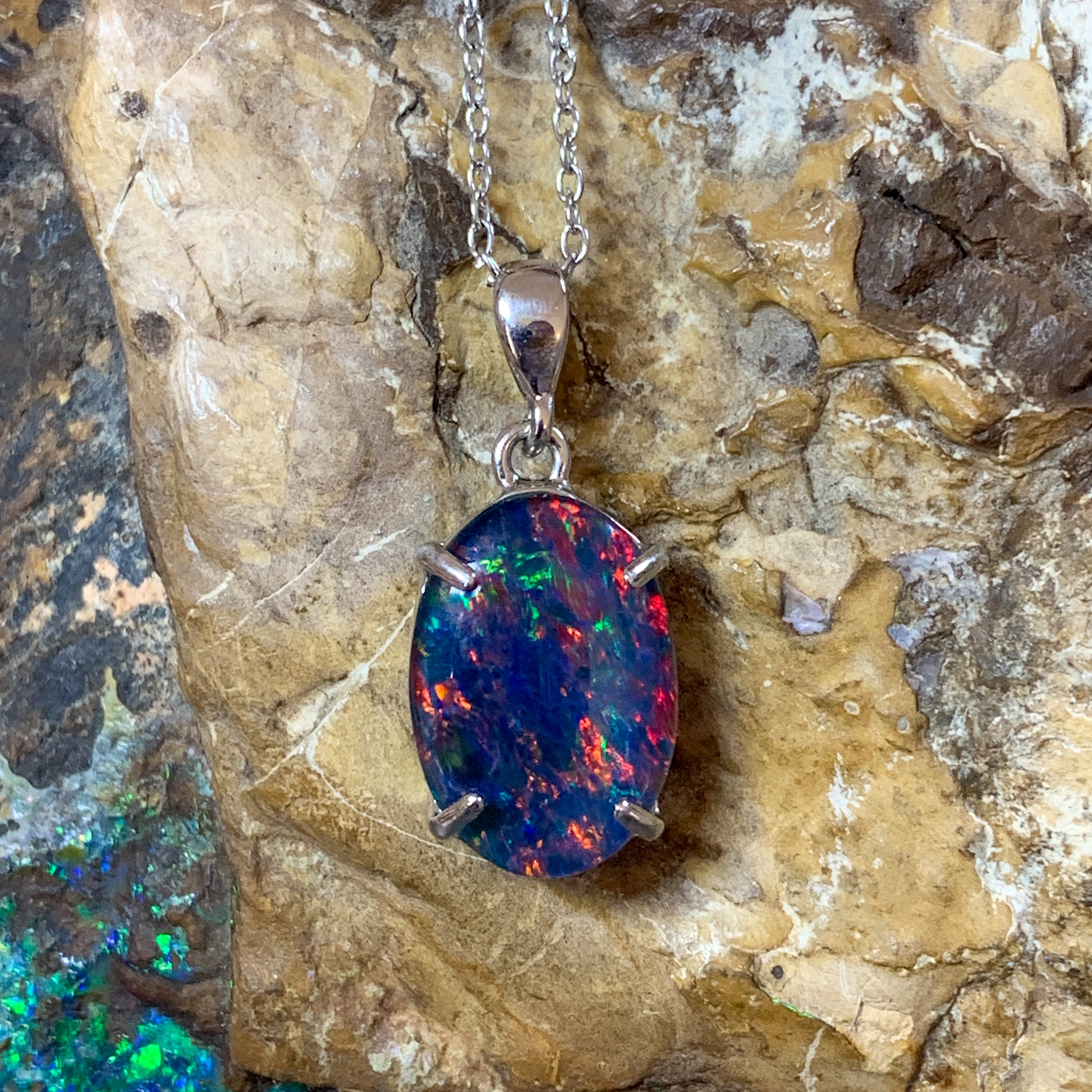 Sterling Silver Opal triplet 14x10mm claw set - Masterpiece Jewellery Opal & Gems Sydney Australia | Online Shop