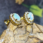 Gold Plated silver cluster 7x5mm White Opal earrings - Masterpiece Jewellery Opal & Gems Sydney Australia | Online Shop