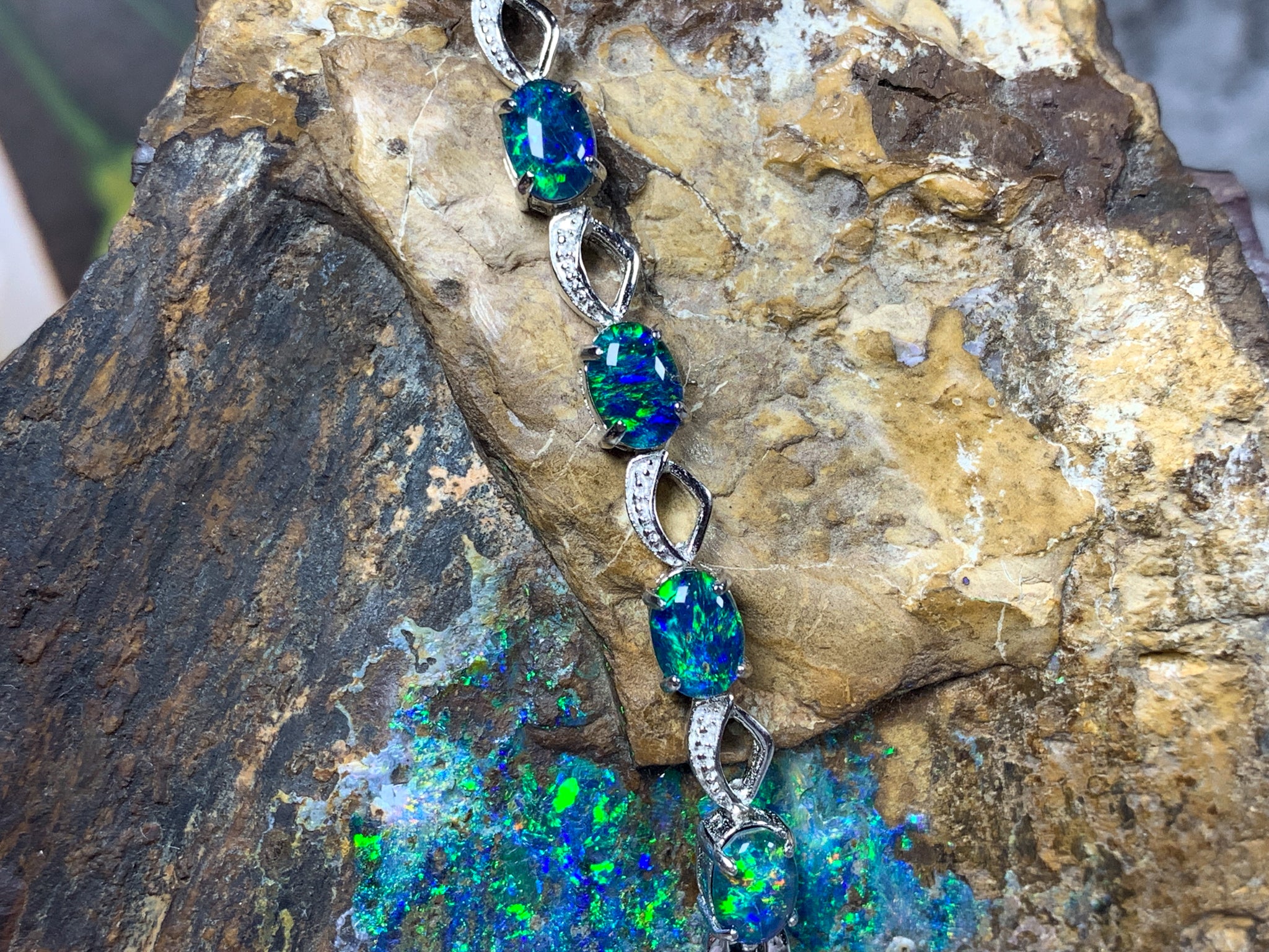 Opal Bracelet - Sterling Silver Bracelet for Women. Ladies Bracelets with 7x5mm Blue or Black Opal Triplets, Perfect Womens Bracelet and Silver Jewellery for Women. - Masterpiece Jewellery Opal & Gems Sydney Australia | Online Shop