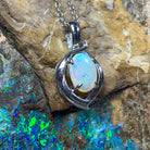 Sterling Silver 8x6mm White Opal Swirl loop design pendant - Masterpiece Jewellery Opal & Gems Sydney Australia | Online Shop