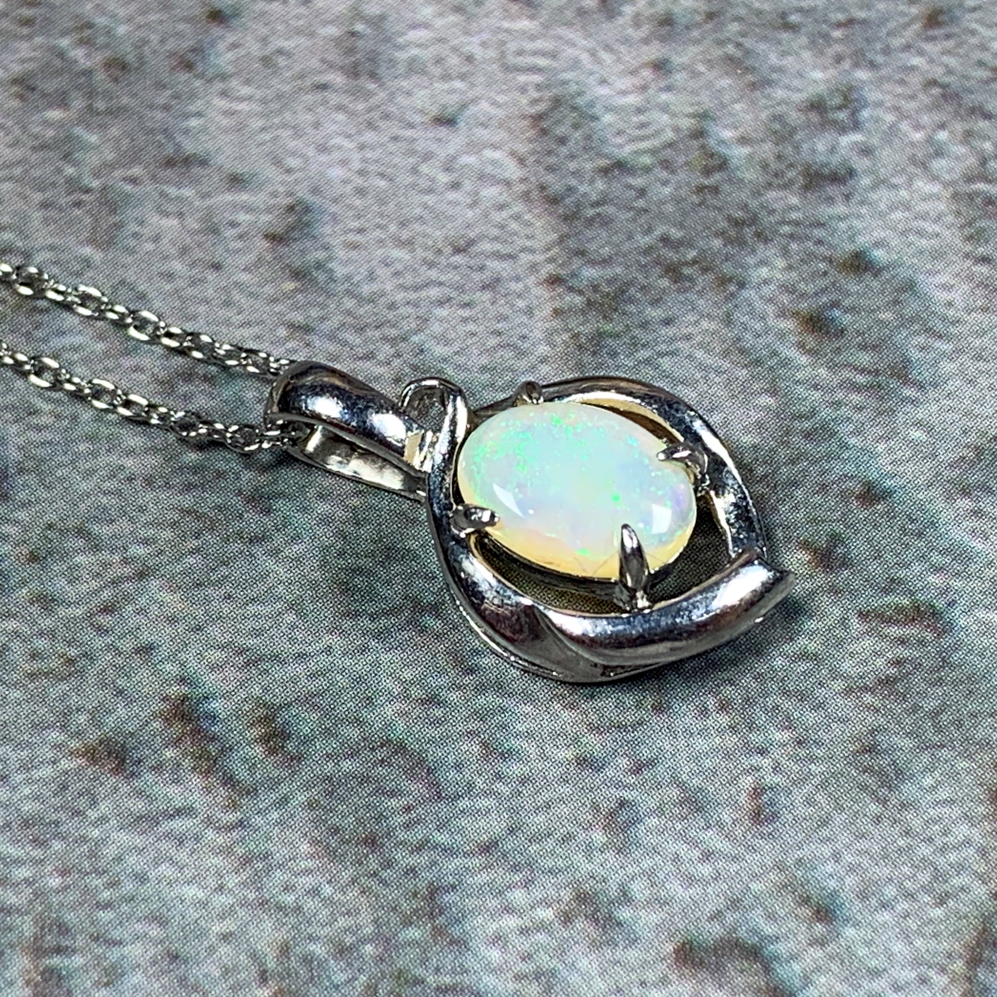 Sterling Silver 8x6mm White Opal Swirl loop design pendant - Masterpiece Jewellery Opal & Gems Sydney Australia | Online Shop