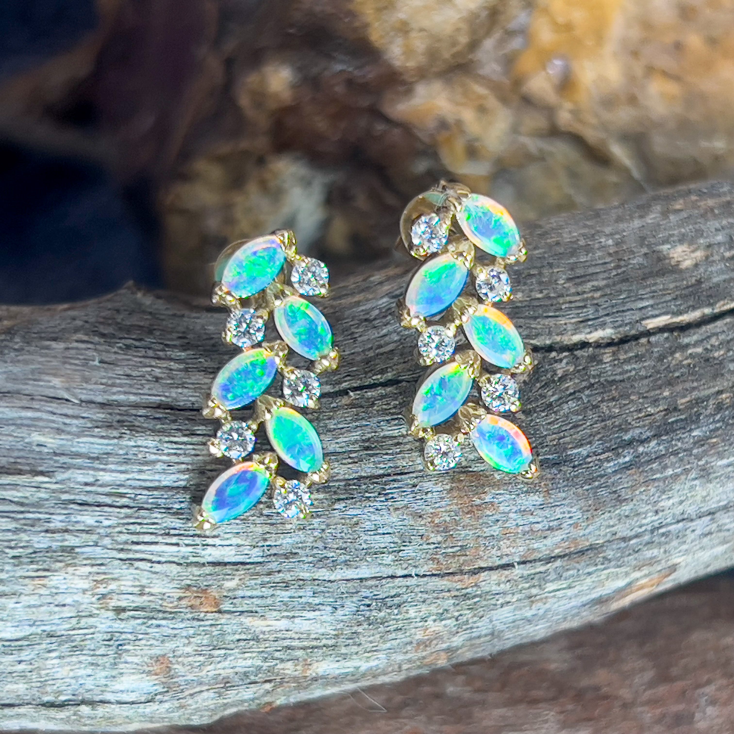 18kt Yellow gold Marquise 6x3mm and diamond earrings - Masterpiece Jewellery Opal & Gems Sydney Australia | Online Shop