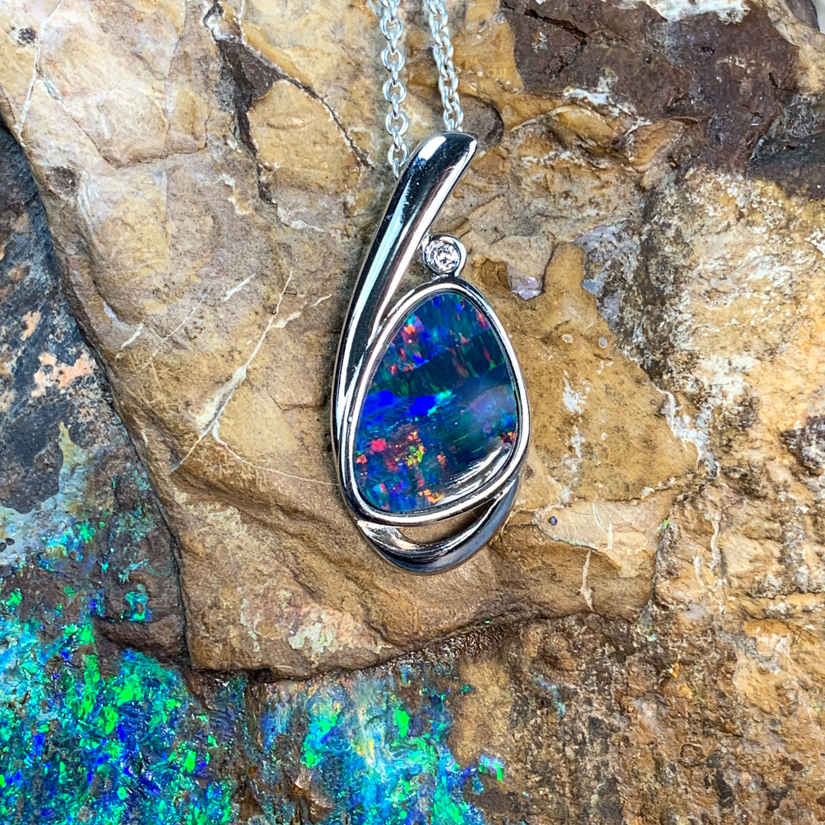 Sterling Silver Opal doublet 24x10.7mm pendant - Masterpiece Jewellery Opal & Gems Sydney Australia | Online Shop