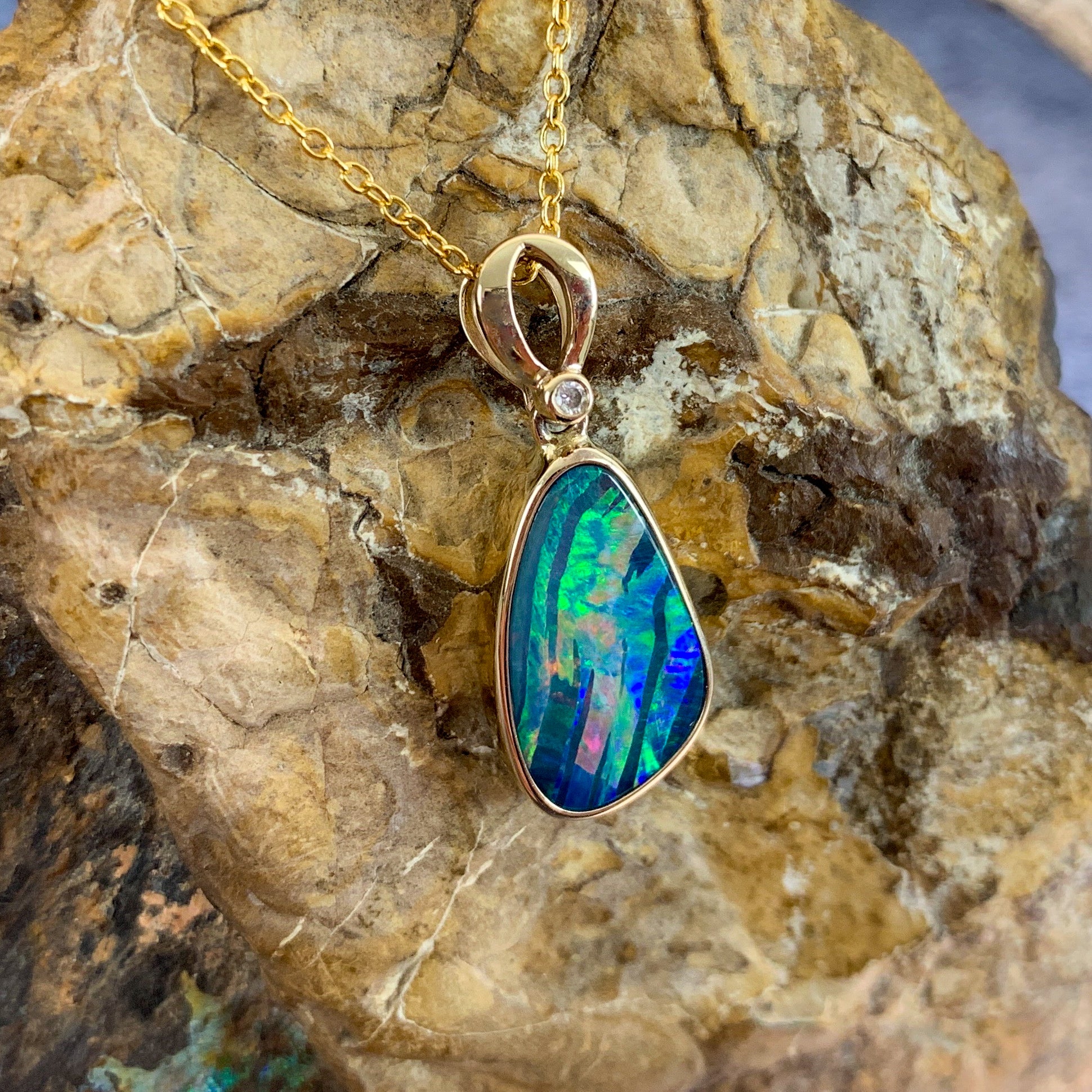 14kt Yellow Gold Opal doublet 3.14ct pendant - Masterpiece Jewellery Opal & Gems Sydney Australia | Online Shop