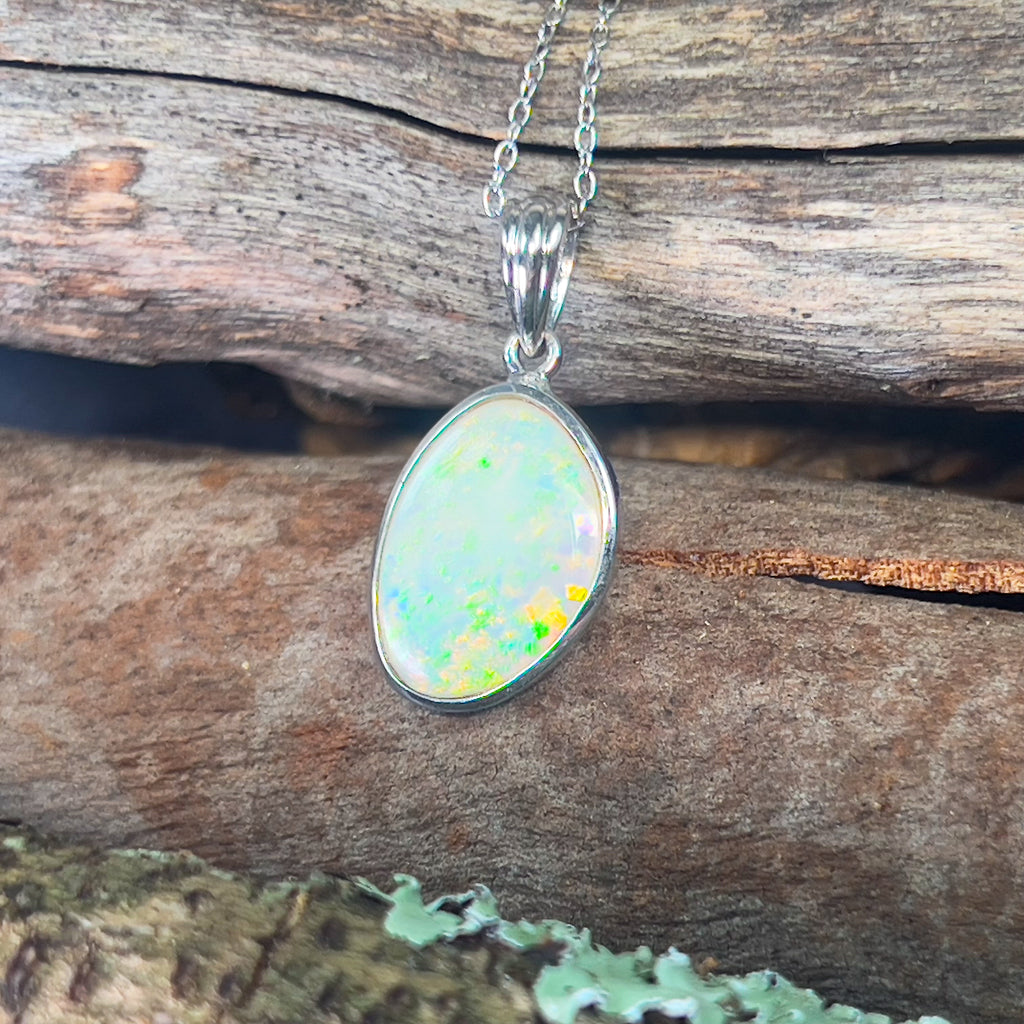 Sterling Silver Light Opal freeform pendant - Masterpiece Jewellery Opal & Gems Sydney Australia | Online Shop