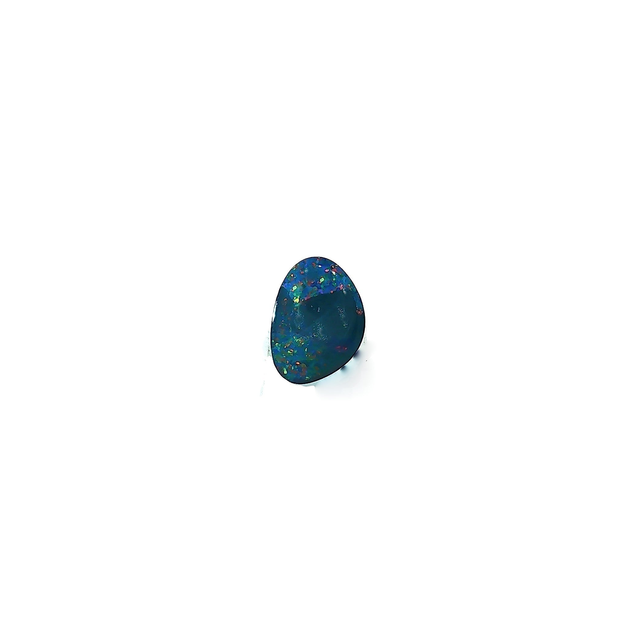 Australian opal doublet 0.78ct freeform, red and green pinfire, on a white background