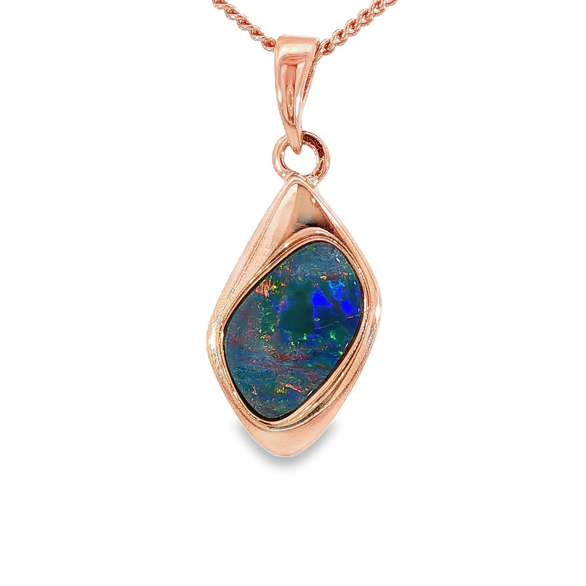 12 x 9mm freeform Australian opal doublet pendant in rose gold-plated silver