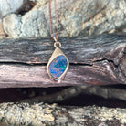 Australian opal doublet pendant, rose gold-plated silver, 12 x 9mm stone showing red, blue and green