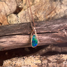 12 x 6.5mm Australian opal doublet pendant in rose gold-plated silver, green, red and blue