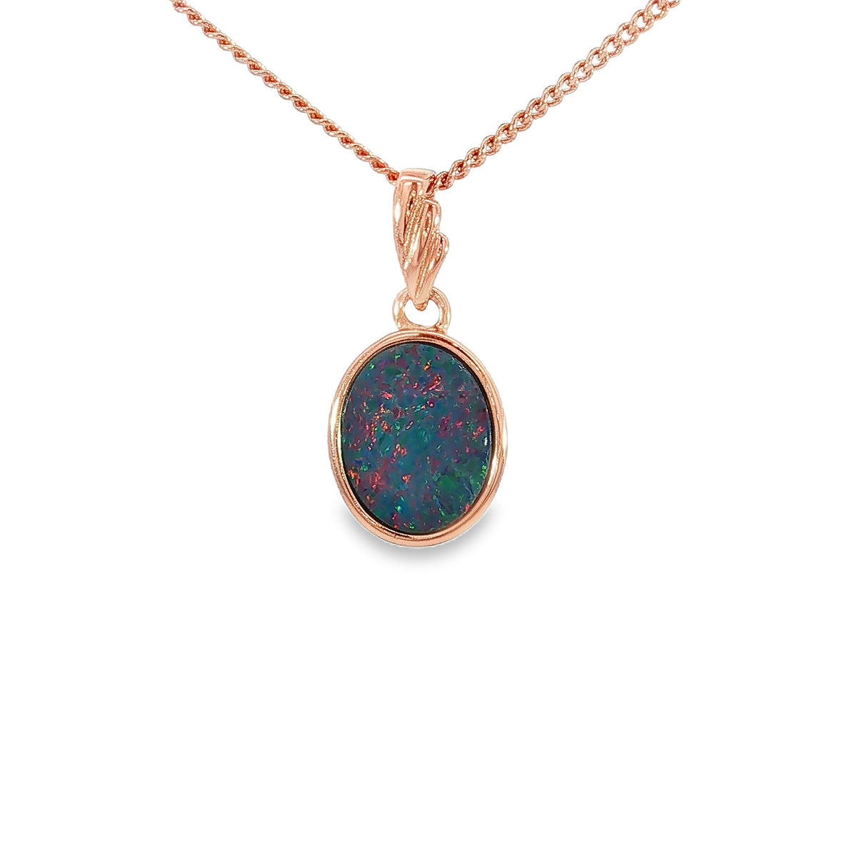 15 x 7.5mm marquise Australian opal doublet pendant in rose gold-plated silver