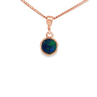 6mm round Australian opal doublet pendant in rose gold-plated silver, green, red and blue