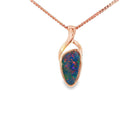 11 x 5.5mm triangular Australian opal doublet pendant in rose gold-plated silver