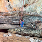 triangular Australian opal doublet pendant in rose gold-plated silver, blue, yellow, green and red play-of-colour