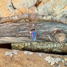 11 x 5.5mm Australian opal doublet pendant in rose gold-plated silver, blue, yellow, green and red