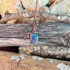triangular Australian opal doublet pendant in rose gold-plated silver, red, green and blue play-of-colour