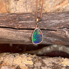 Australian opal triplet pendant, rose gold-plated silver, 12 x 8mm stone showing red, green and blue