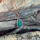 red, green and blue Australian opal triplet, freeform, rose gold-plated silver pendant, 12 x 8mm