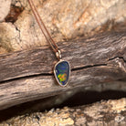 bezel-set Australian opal triplet pendant, 12 x 8mm freeform stone in rose gold-plated silver