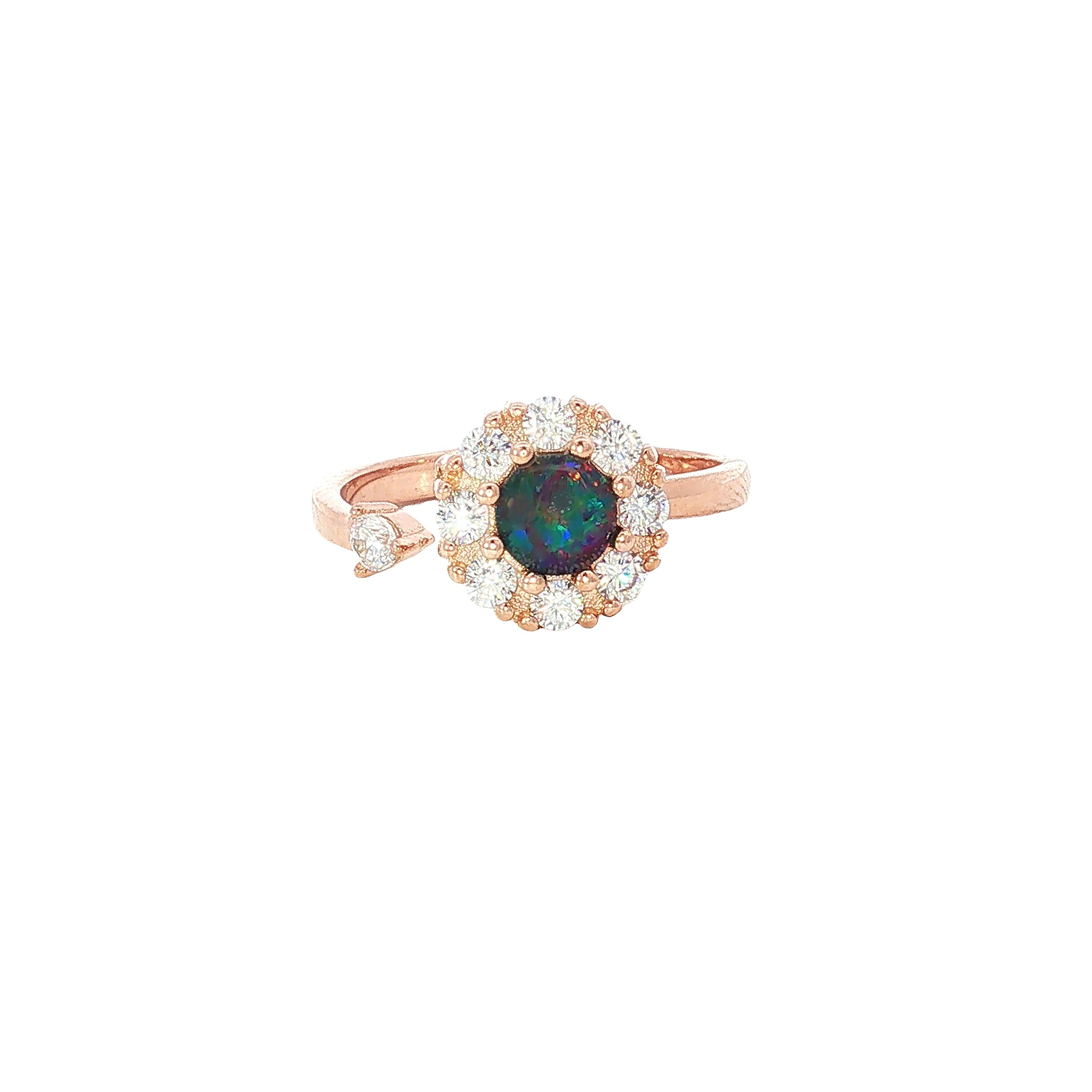 5mm round Australian opal triplet ring in rose gold-plated silver