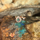 round Australian opal triplet ring in rose gold-plated silver, red, blue and green play-of-colour