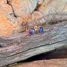 red, blue and green play-of-colour in 6mm round Australian opal triplet earrings
