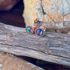 6mm Australian opal triplet earrings in rose gold-plated silver, red, blue and green