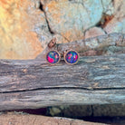 round Australian opal triplet earrings in rose gold-plated silver, 6mm, red, blue and green