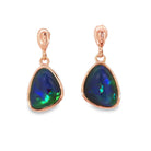 12.5 x 10.5mm triangular Australian opal triplet earrings in rose gold-plated silver