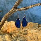blue and green play-of-colour in 17.5 x 9mm freeform Australian opal doublet earrings