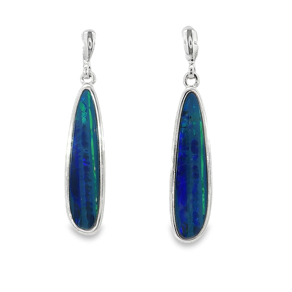 23 x 6mm freeform Australian opal doublet earrings in sterling silver