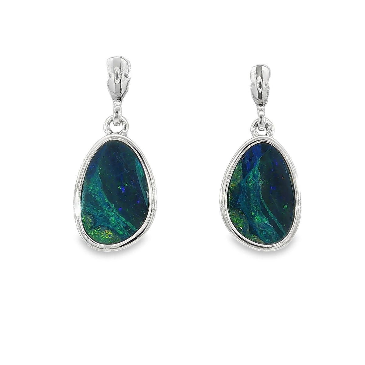 12 x 8.5mm freeform Australian opal doublet earrings in sterling silver