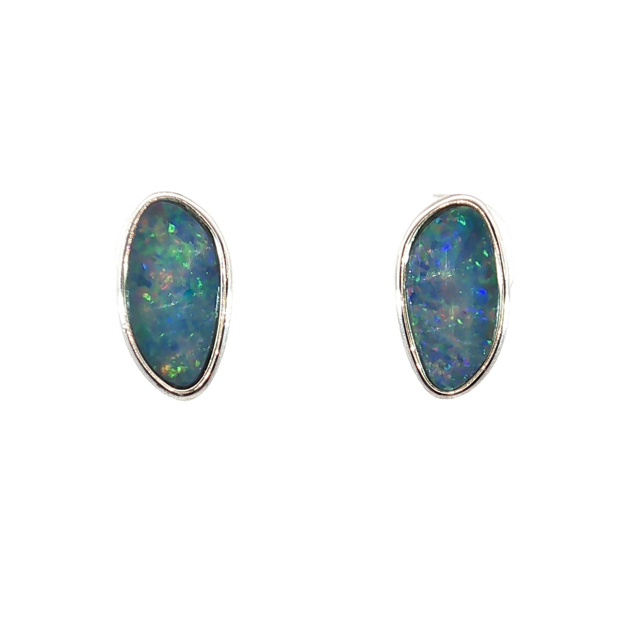 12 x 6mm freeform Australian opal doublet earrings in sterling silver