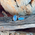 12 x 6mm Australian opal doublet earrings in sterling silver, red, blue, yellow and green