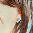12 x 6mm freeform Australian opal doublet earrings worn on the ear, sterling silver