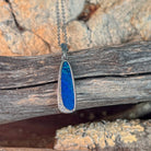 Australian opal doublet pendant, sterling silver, 20 x 6mm stone showing blue and green