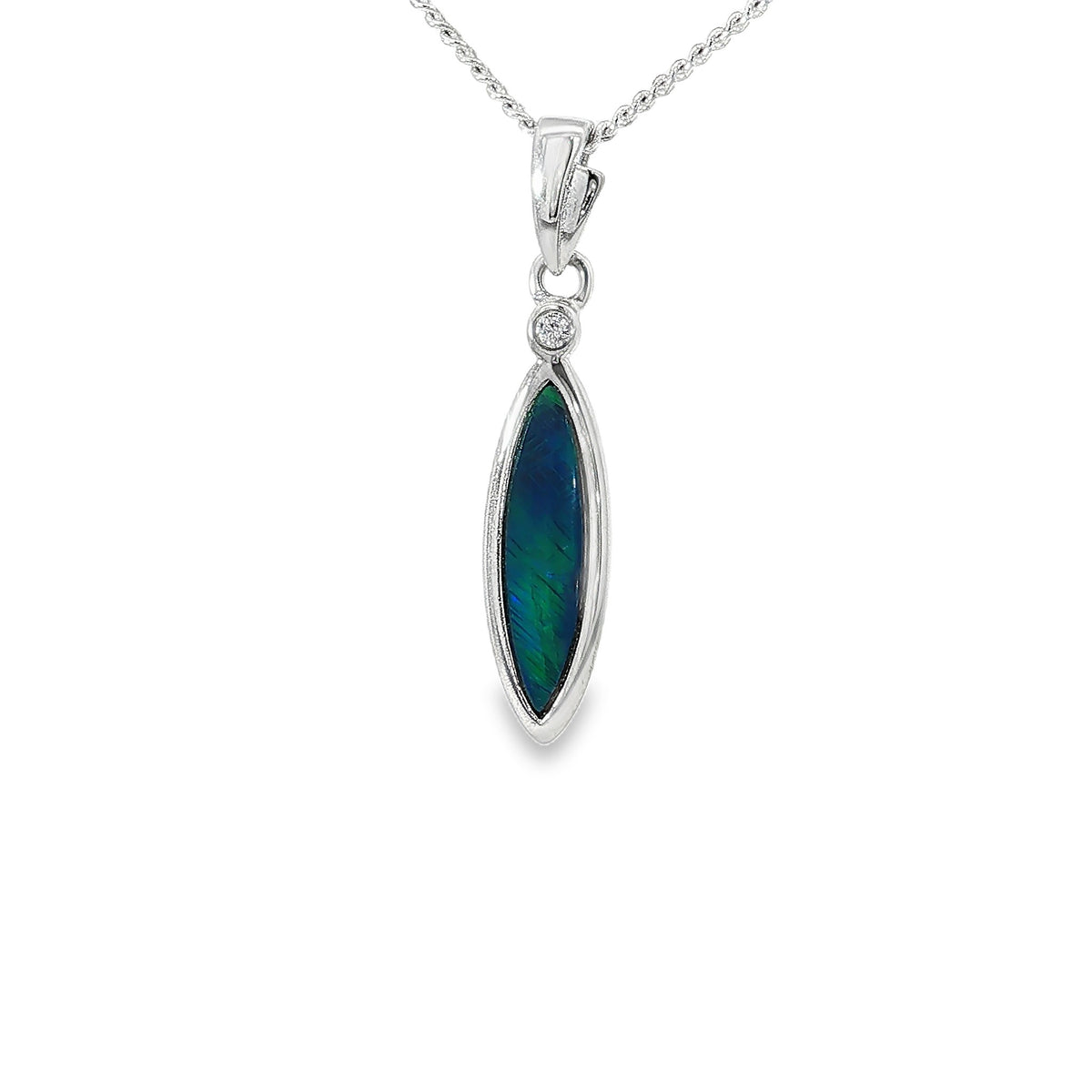 16 x 5mm oval Australian opal doublet pendant in sterling silver