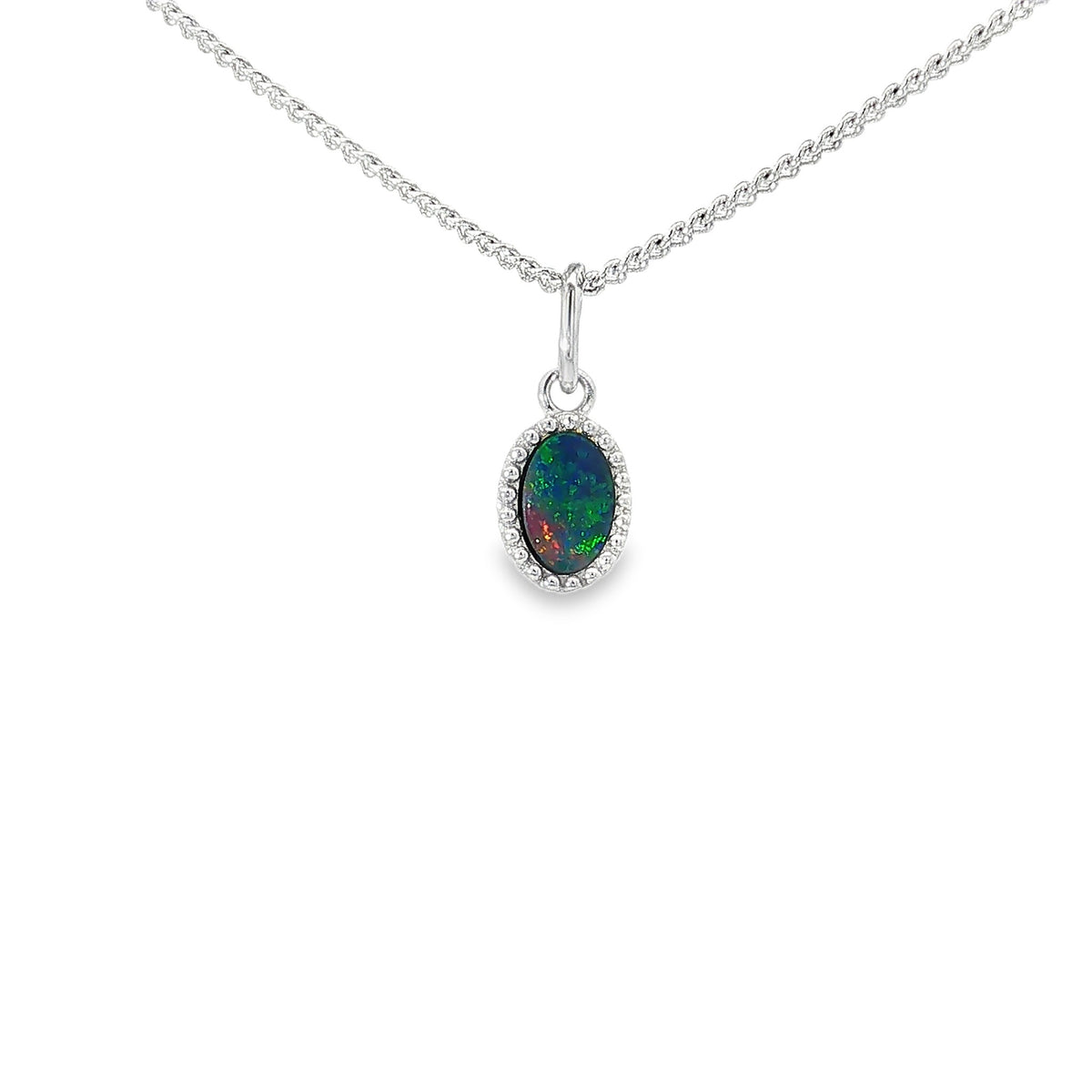 7 x 5mm oval Australian opal doublet pendant in sterling silver