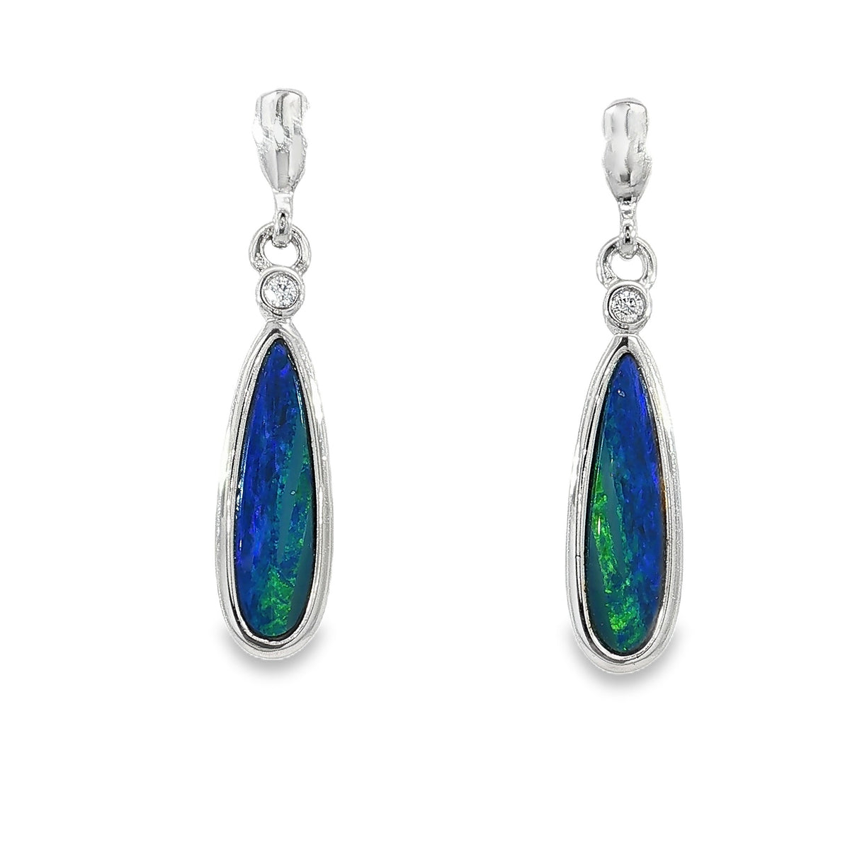 15 x 5mm pear-shaped Australian opal doublet earrings in sterling silver