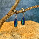 15 x 5mm Australian opal doublet earrings in sterling silver, blue and green