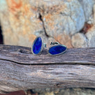 pear-shaped Australian opal doublet earrings in sterling silver, blue and black play-of-colour