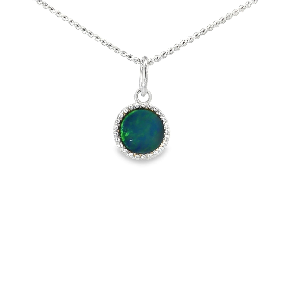 7mm round Australian opal doublet pendant in sterling silver