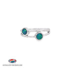 Sterling silver split-band ring with two bezel-set round opal doublets in blue and green