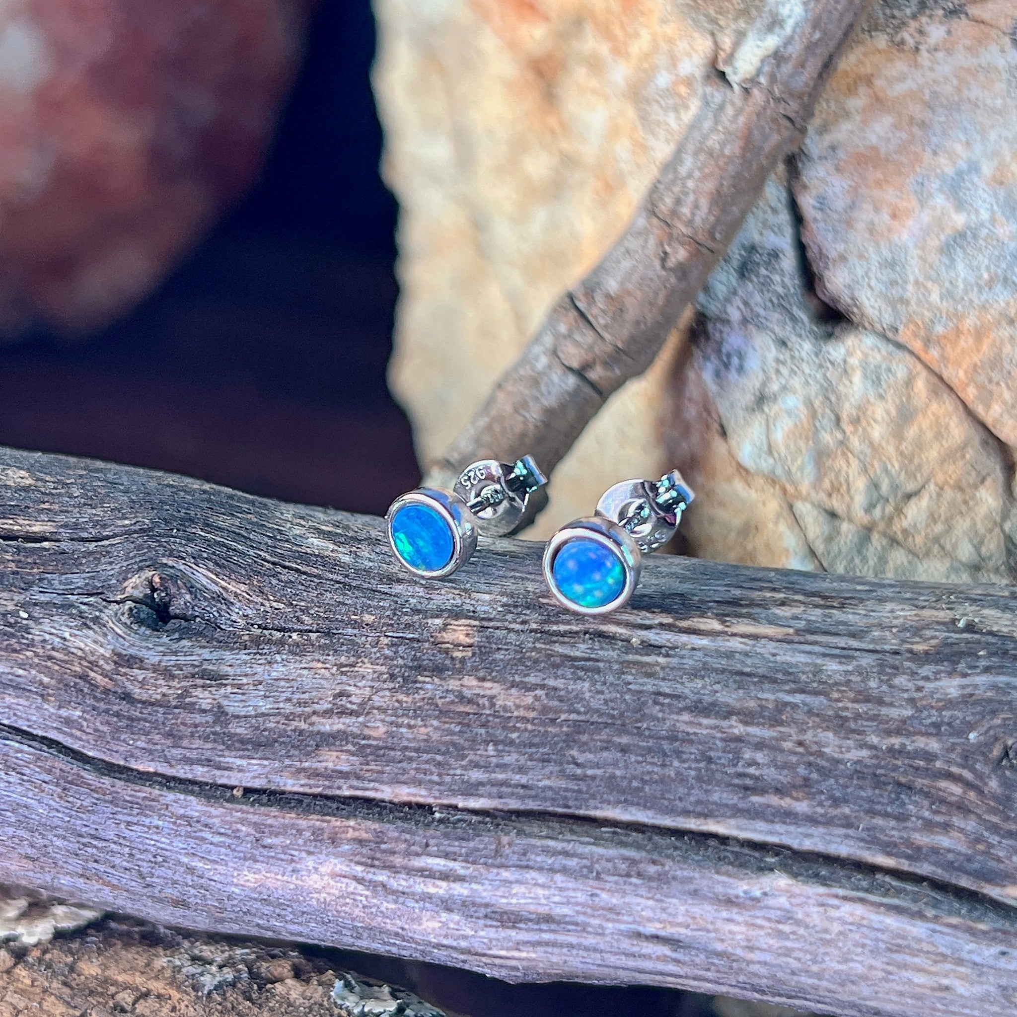 sterling silver Australian opal doublet earrings with 5mm round stones