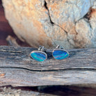 10 x 7mm Australian opal doublet earrings in sterling silver, red, blue and green