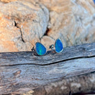 10 x 8mm Australian opal doublet earrings in sterling silver, blue and green