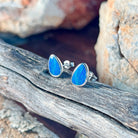 Australian opal doublet earrings, sterling silver, 10 x 8mm stones showing blue and green
